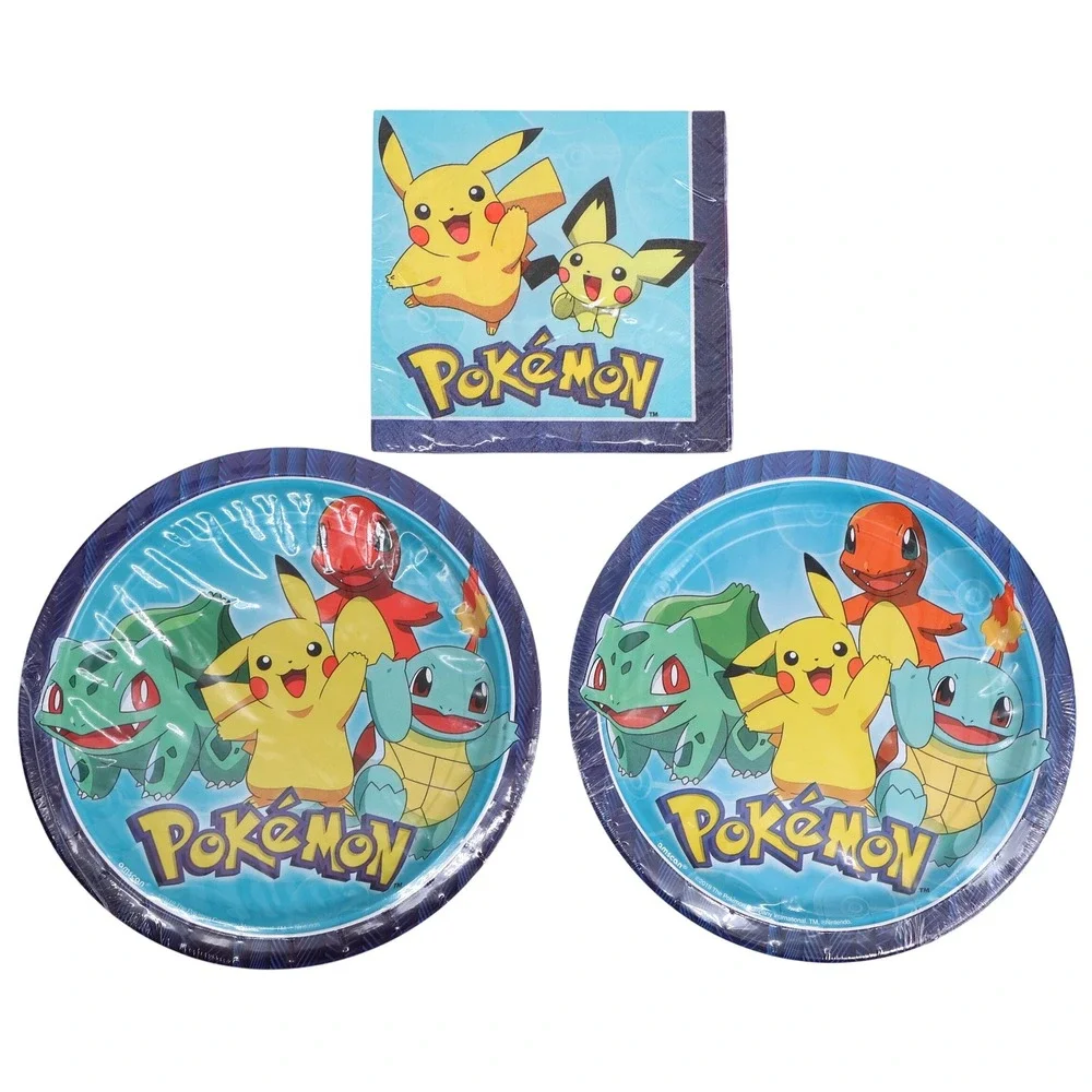Pokemon Birthday Party Supplies Bundle: 16 Plates and 16 Napkins Pikachu‎